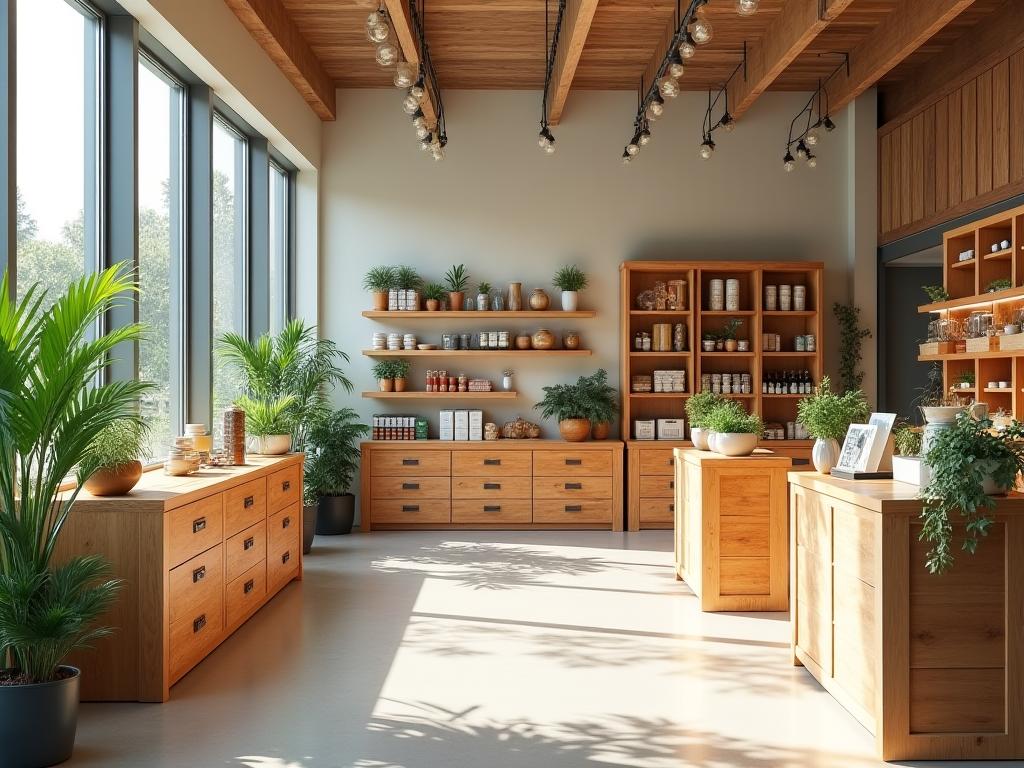 Negozio eco-friendly arredato con mobili in legno riciclato